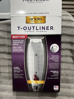 Andis Silver Corded T-Outliner Trimmer with Purple Box Accents